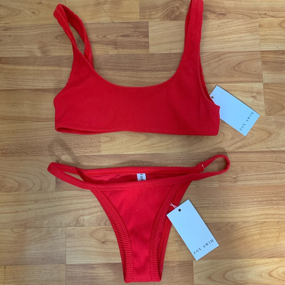White Fox Swim Red Rib Bikini Set